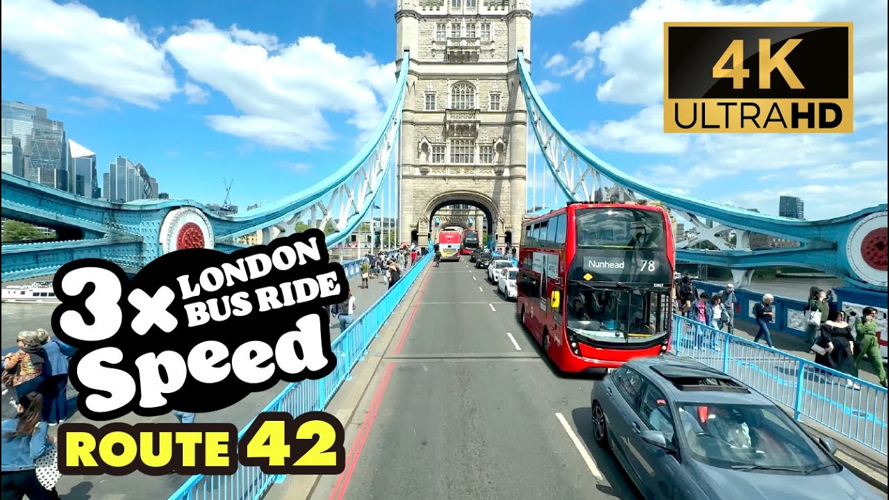 LONDON BUS RIDE 3x Speed, 42, East Dulwich to Liverpool Street, Tour in Diorama-like London, 4K