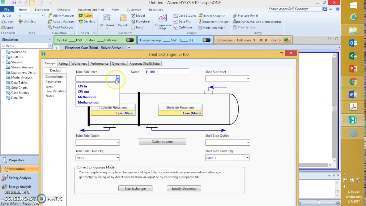 Using Aspen Hysys and Aspen EDR for Rating/Checking heat exchanger design