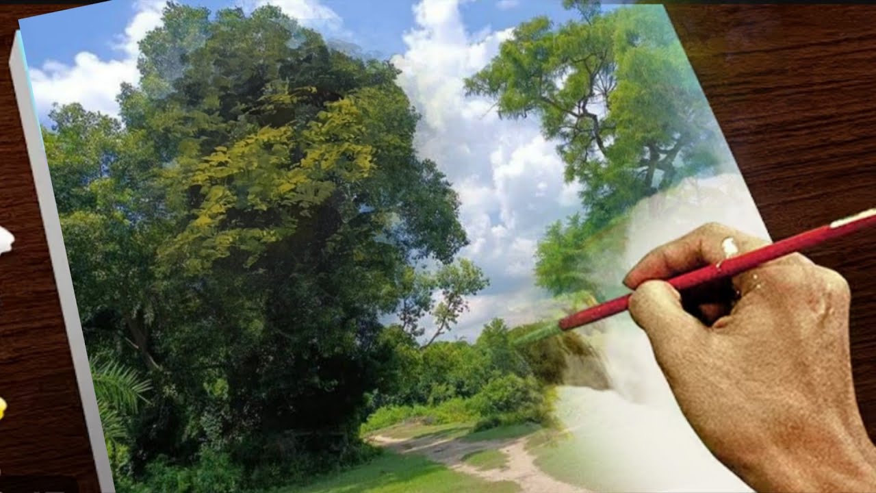 How To Paint Tree Deatails With Acrylic paints  #483 For beginners