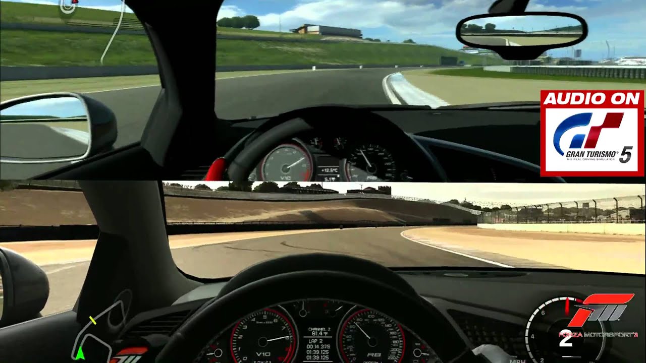 Gran Turismo 5 vs Forza Motorsports 3: Audi R8 @ Laguna Seca 1080i