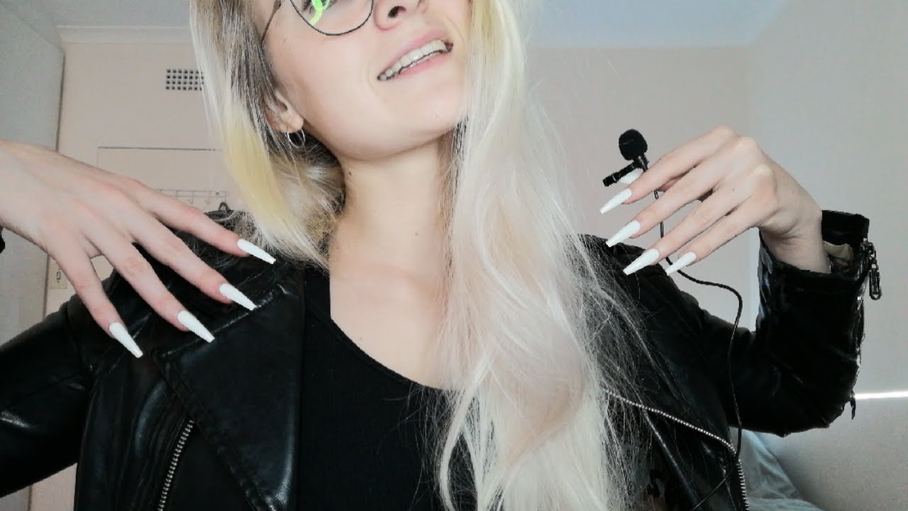 ASMR Leather Jacket Tapping and Scratching (Long Nails)