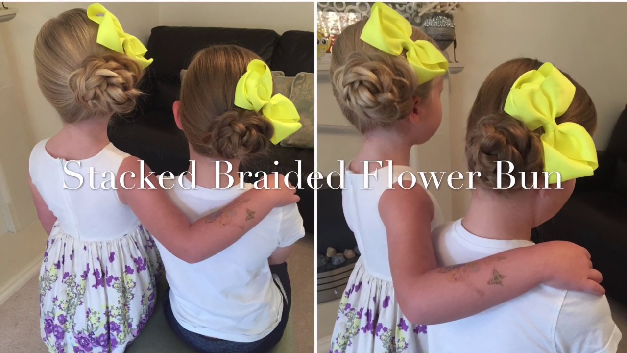 Stacked Flower Bun Updo hair tutorial by Two Little Girls Hairstyles