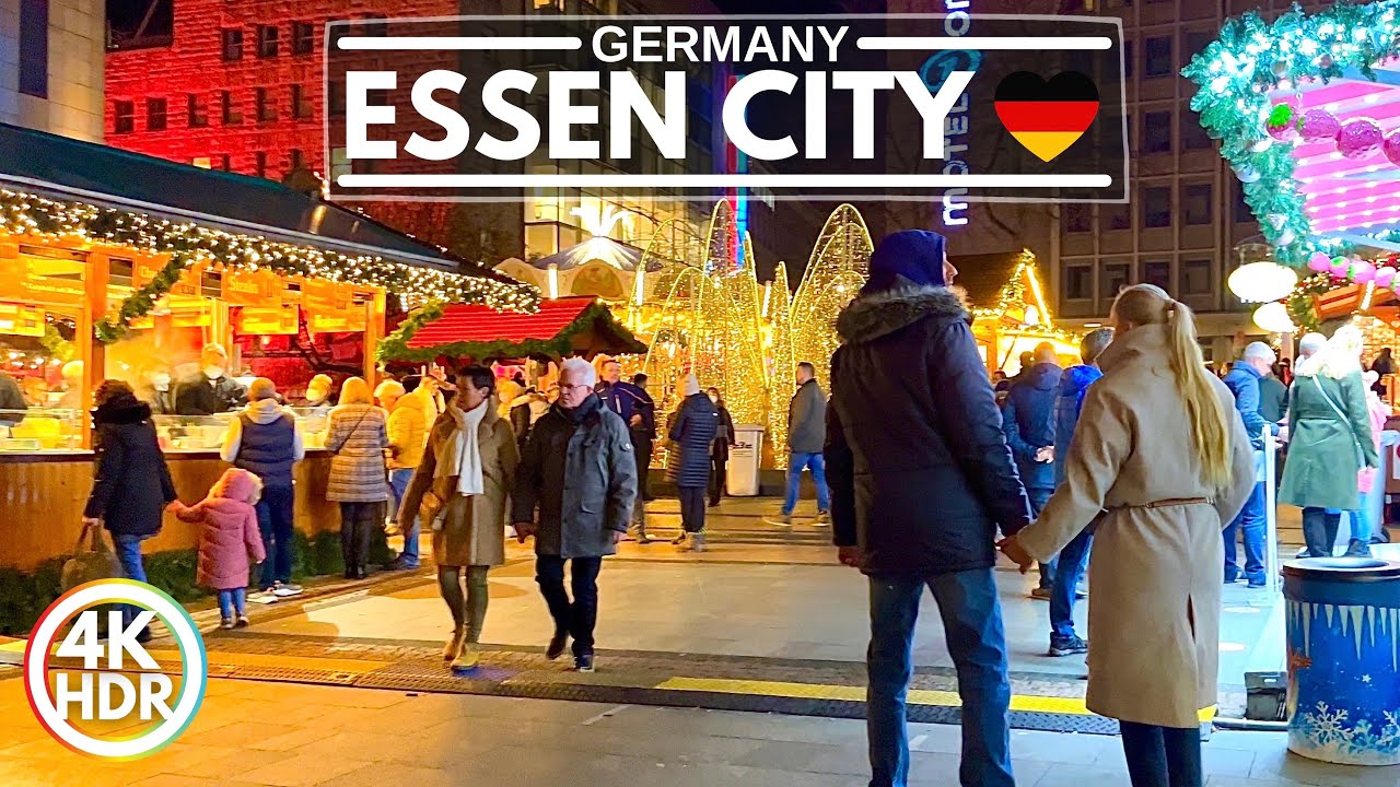 🇩🇪 Essen Germany, Christmas Market Walking Tour in 4K-HDR, Beautiful Christmas Lights