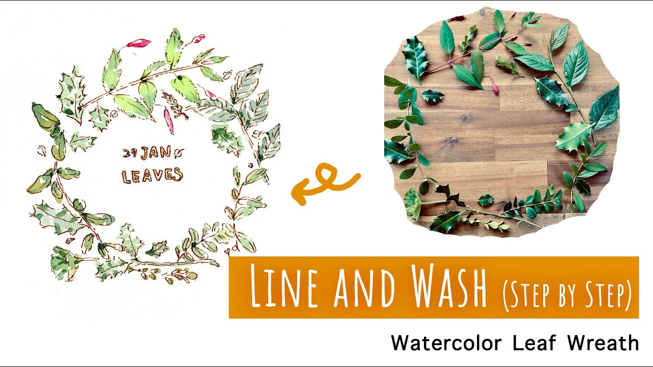 Line and Wash Leaf Wreath Tutorial | Watercolor & Pen | February Nature Art
