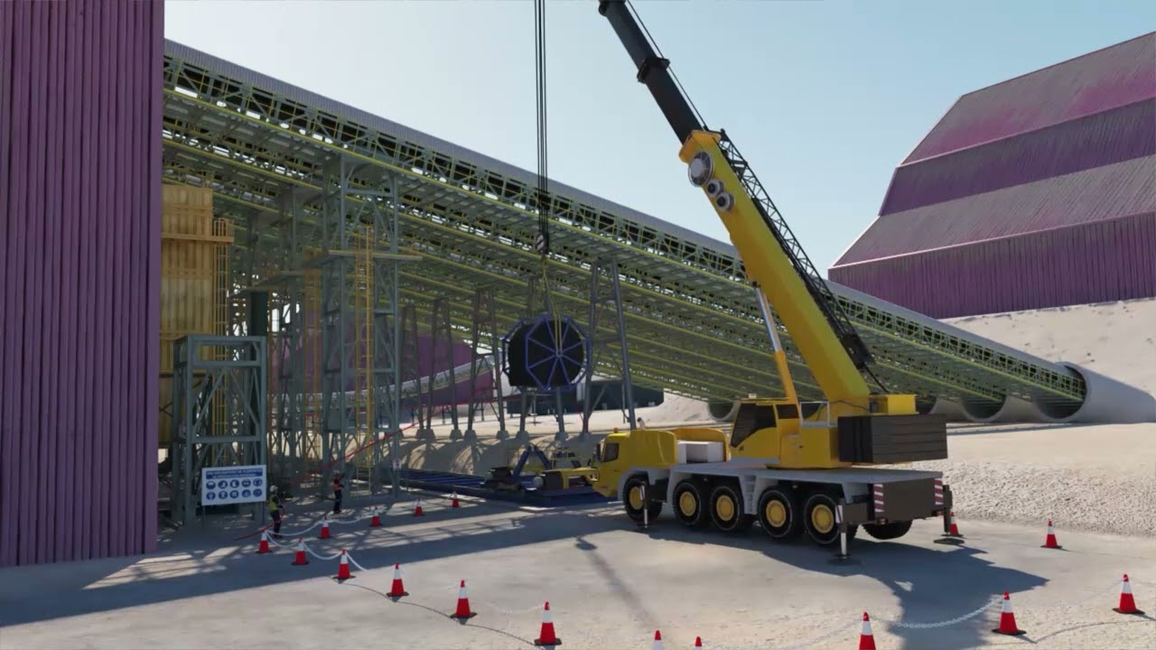 Animación 3D de Cambio de Correa Transportadora en Minería | Studio 3D Chile
