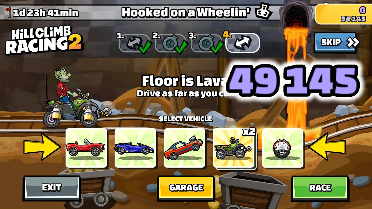 Hill Climb Racing 2 - 49145 points in HOOKED ON A WHEELIN' Team Event