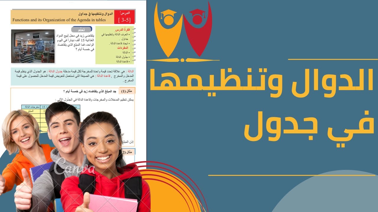 رياضيات الصف الاول متوسط _ الدوال وتنظيمها في جدول
