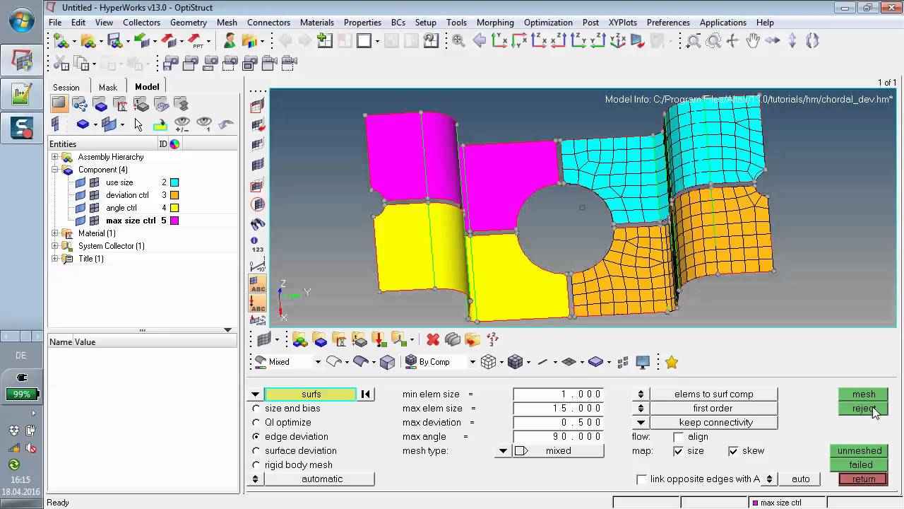 Hypermesh HM3120 2D Mesh in Curved Surfaces