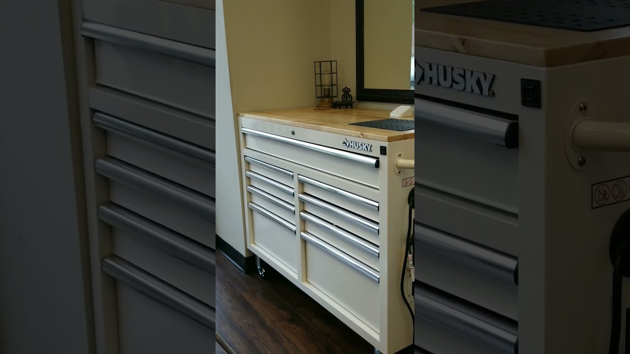 Home Depot Husky Work Station for a VERY Modern use! Love it! Check out this hair salon!