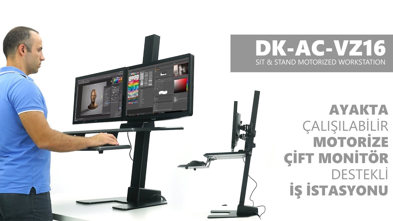 DK-AC-VZ16 Sit & Stand Motorized Dual Monitor Workstation