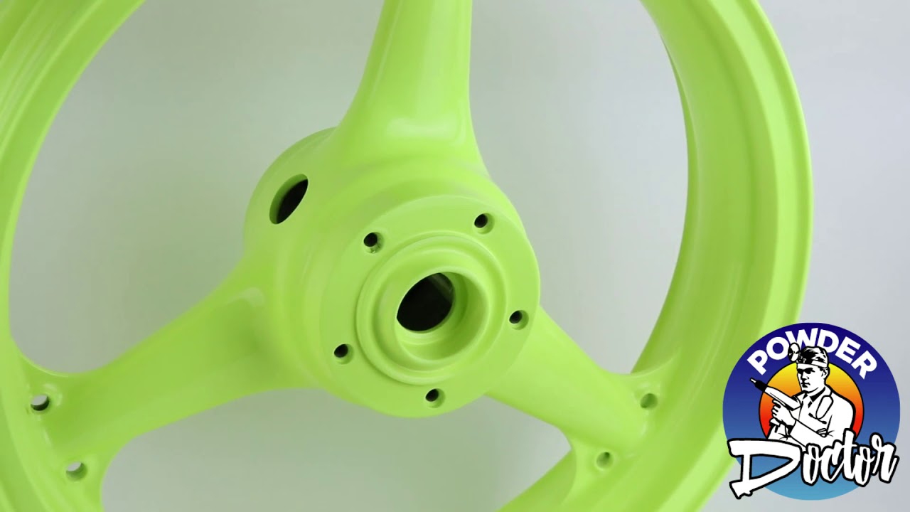 Neon Yellow Prismatic Powder Coating || Motorcycle Rims Powder Coated by Powder Doctor