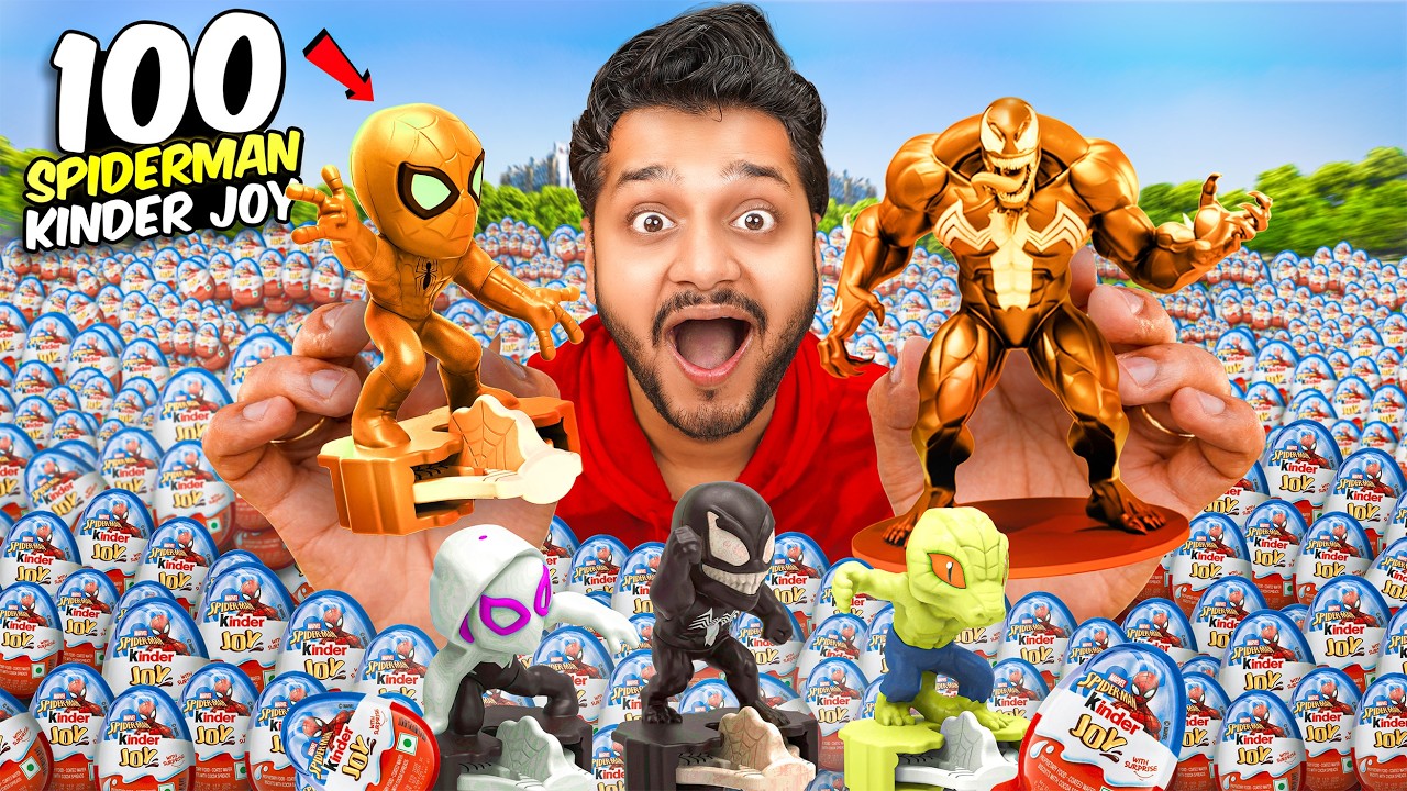 Unboxing 100 Spiderman Kinder Joy