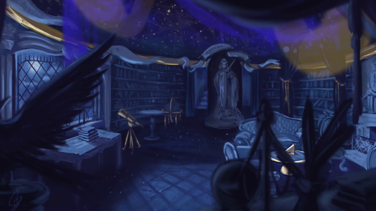 ASMR - Ravenclaw Common Room at night - Harry Potter ambience (rain, fire, sleeping sounds...)