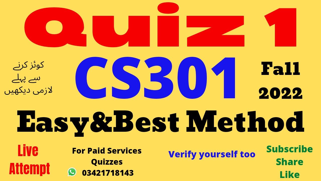 cs301 quiz no 1 solution fall 2022 cs301 quiz 1 solution 2022 cs301 quiz 1 solved by Waqas cs301quiz