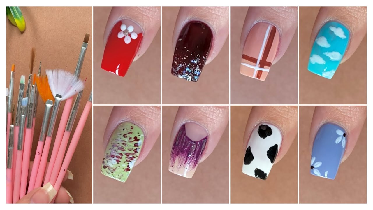 How to use nail art brushes || 10 Easy nail art designs for beginners