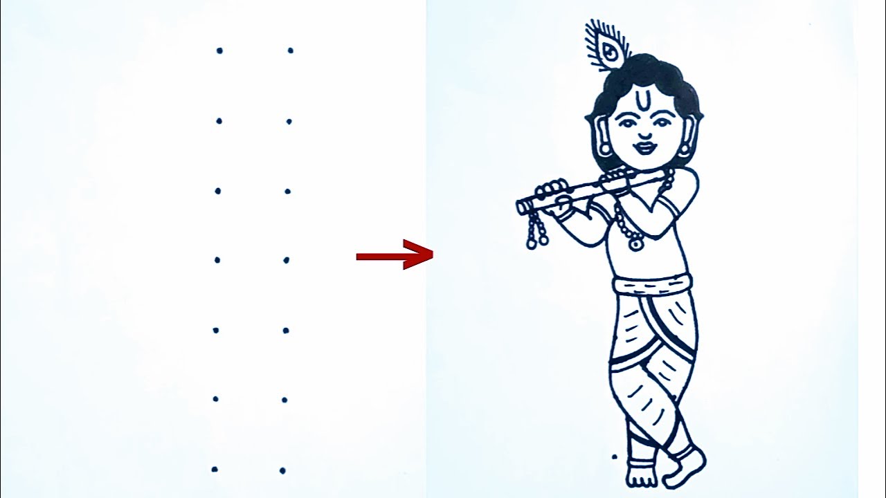 Lord shree krishna drawing from 2×7 dots easy step by step // Easy Lord shree Krishna Thakur drawing