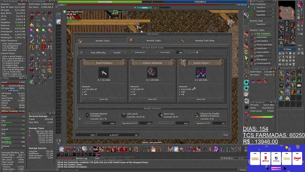 TIBIA GLOBAL - NESSA LIVE VOCÊ SÓ ENCONTRARÁ BOUNTY TASKS