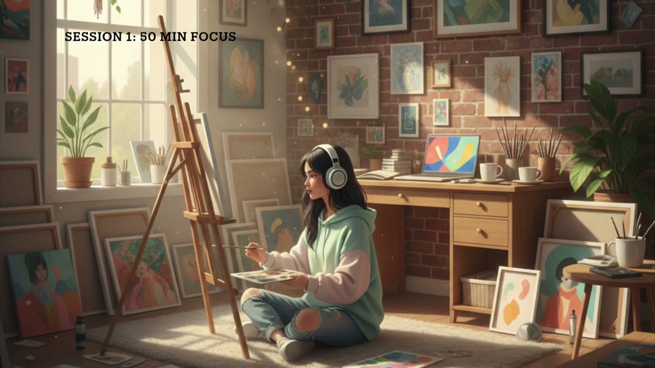 2-HOUR STUDY WITH ME in a Art Studio | Pomodoro 50/10, Lofi Music, Deep Work, Cozy Atelier Ambience