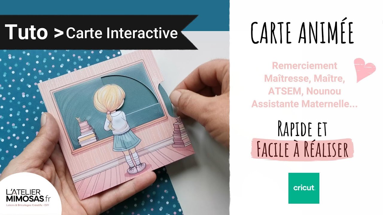 Id&eacute;e cadeau Ma&icirc;tresse : Carte Merci Ma&icirc;tresse, Ma&icirc;tre, ATSEM, AM, Nounou - Carte anim&eacute;e CRICUT