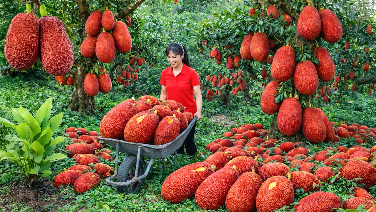 Harvesting GIANT Rare Red Jackfruit & Selling at the Rural Market | Simple Rural Girl Life