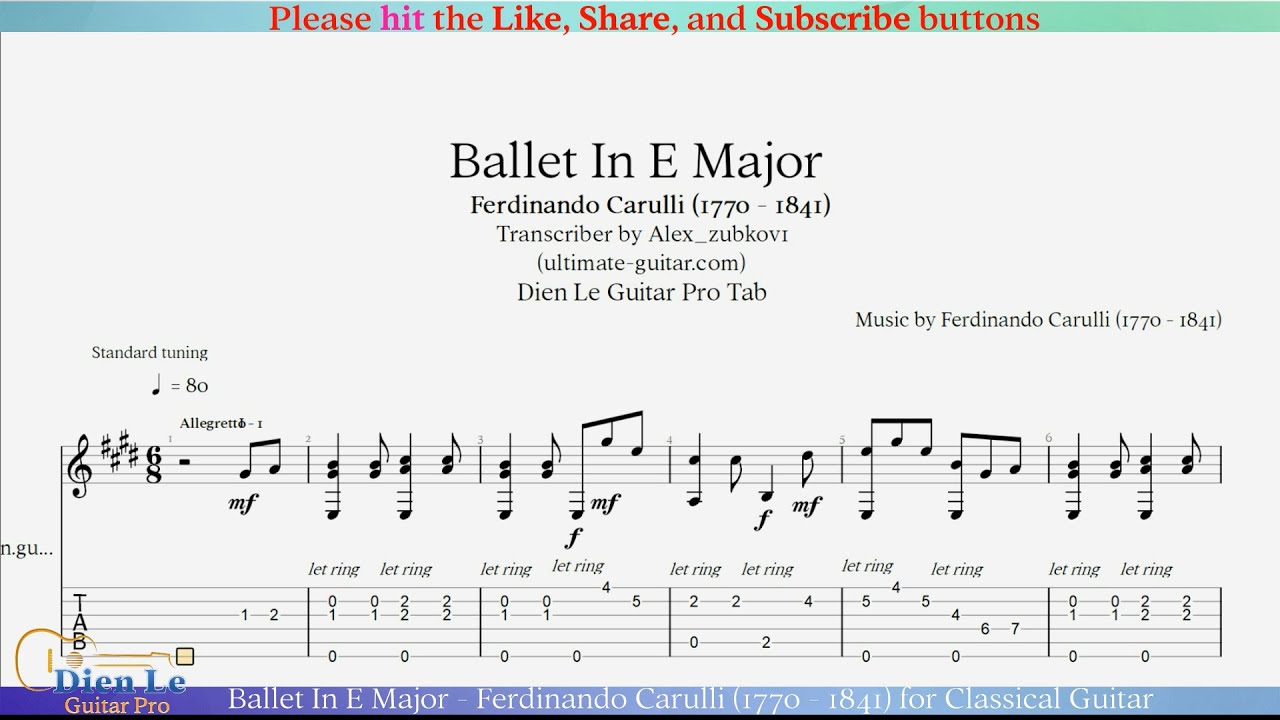 Ballet In E Major - Ferdinando Carulli (1770 - 1841) for Classical Guitar with TABs