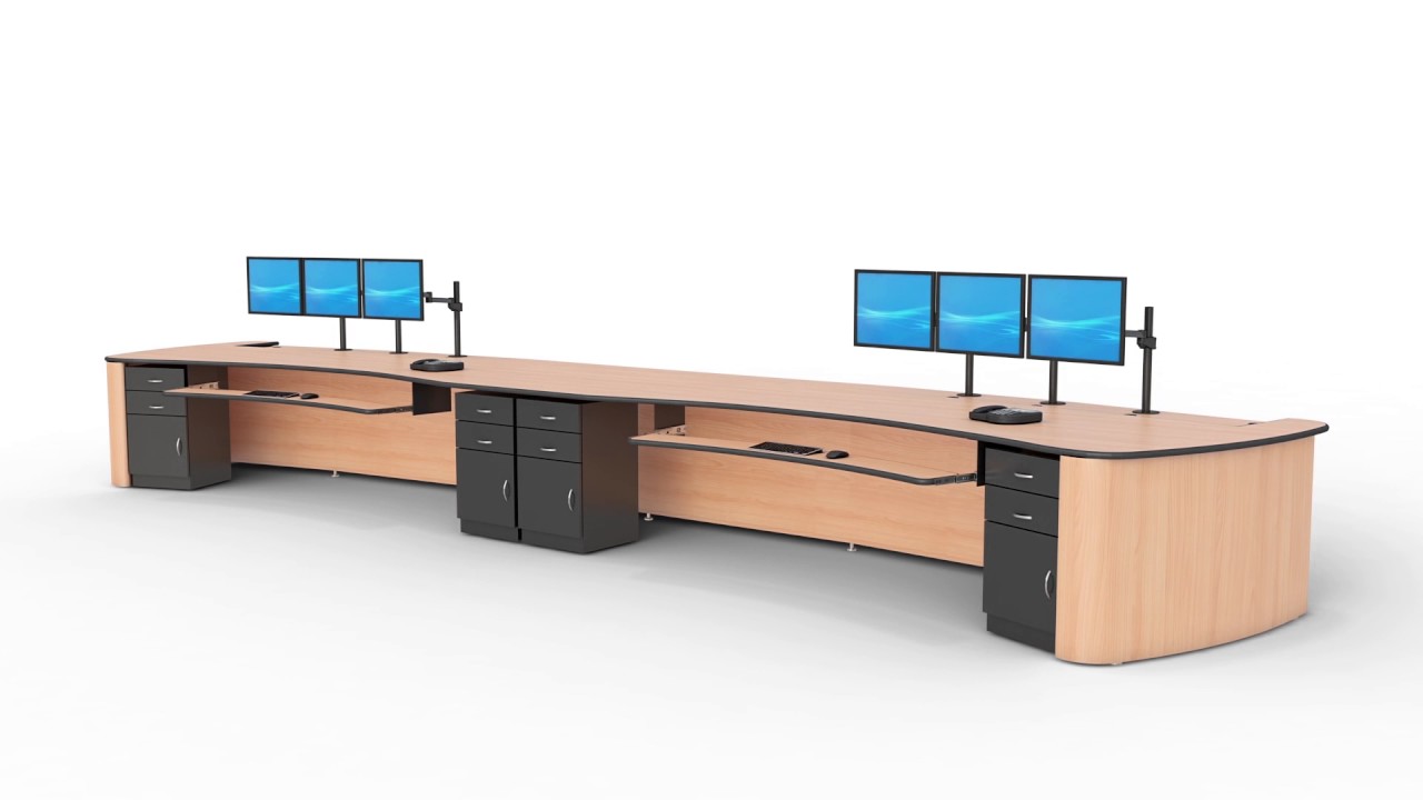 Control Room Console Furniture with Triple Monitor Stands