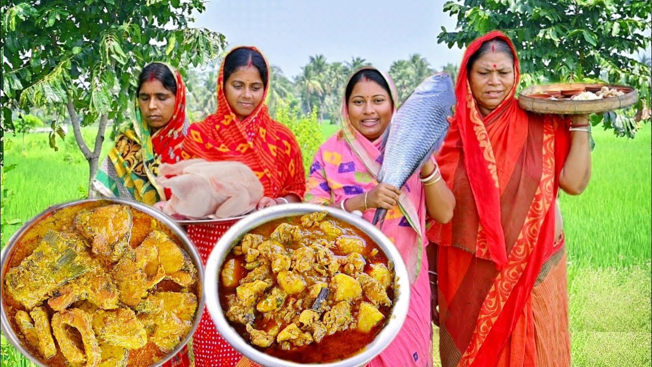 পুজো স্পেশাল চিকেনকারী রেসিপি সাথে কাতলা মাছ দিয়ে দইকাতলা রান্না || fish curry recipe