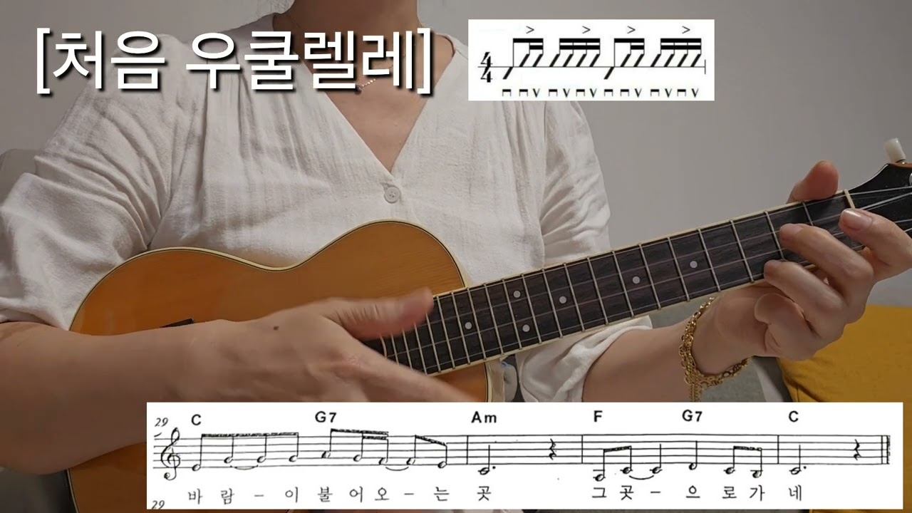 [처음 우쿨렐레]34. 바람이 불어 오는 곳 김광석 컨트리 (country) 리듬 기초 우쿨렐레 배우기 코드 악보 Ukulele