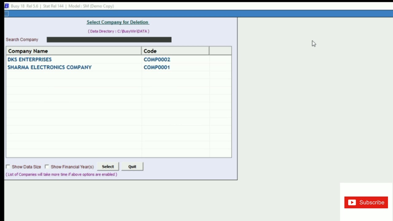 How to Delete company from Busy