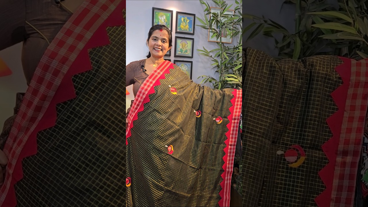 Black zari check Bengal cotton Saree | A perfect blend of handloom and handcrafted art #shamianalive