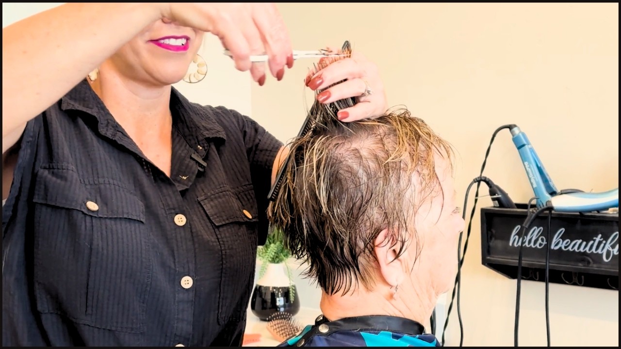 77-Year-Old Gets a STUNNING Pixie Cut | Fine Hair Tutorial