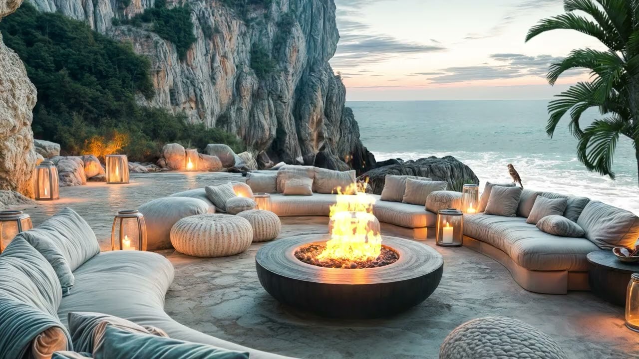 Luxury Cliffside Beach Vibes | Relaxing Bossa Nova Music for a Cozy Morning by the Fire