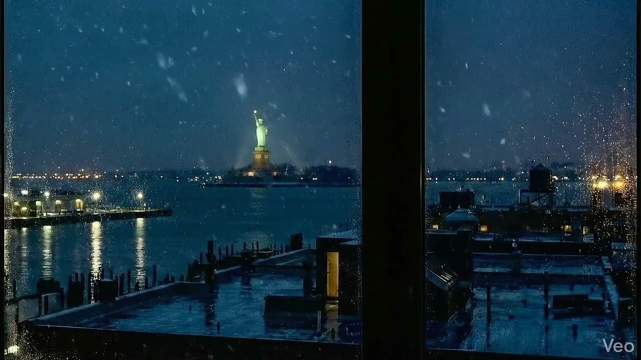 Snowfall at the Statue of Liberty ❄️ 8 Hours of Gentle Winter Ambience for Sleep