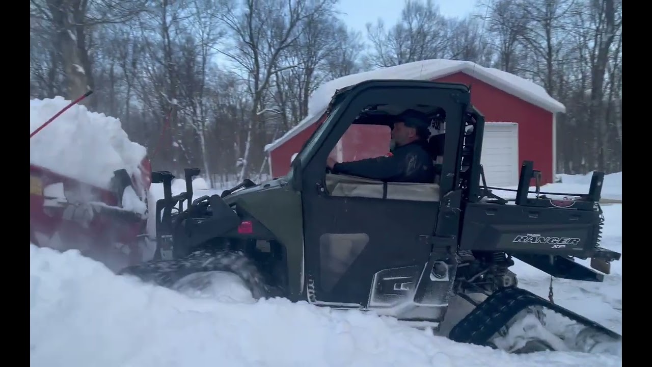 Polaris Ranger Tracked with Boss Vee Plow Stacking Snow! SNOW BEAST!!!