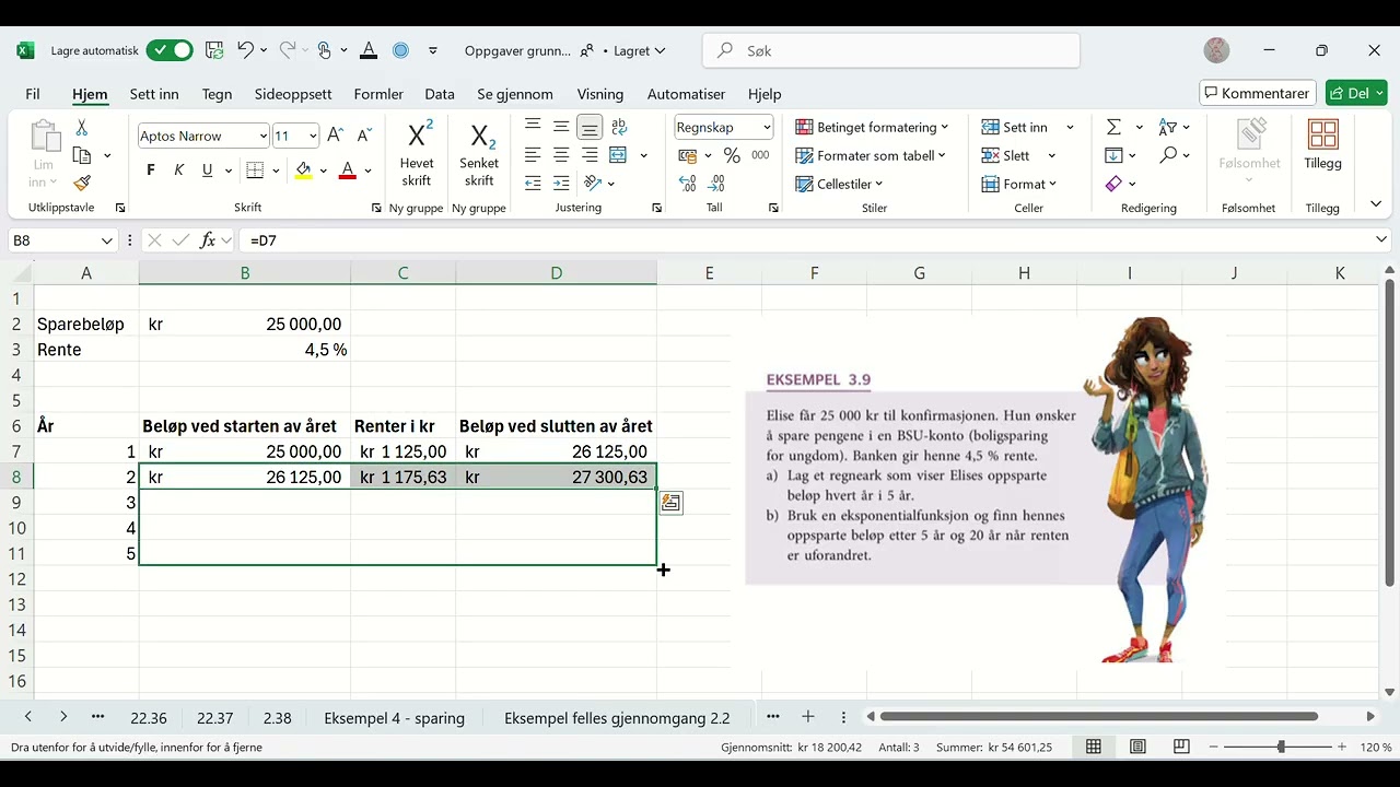 Sparing - Excel og geogebra