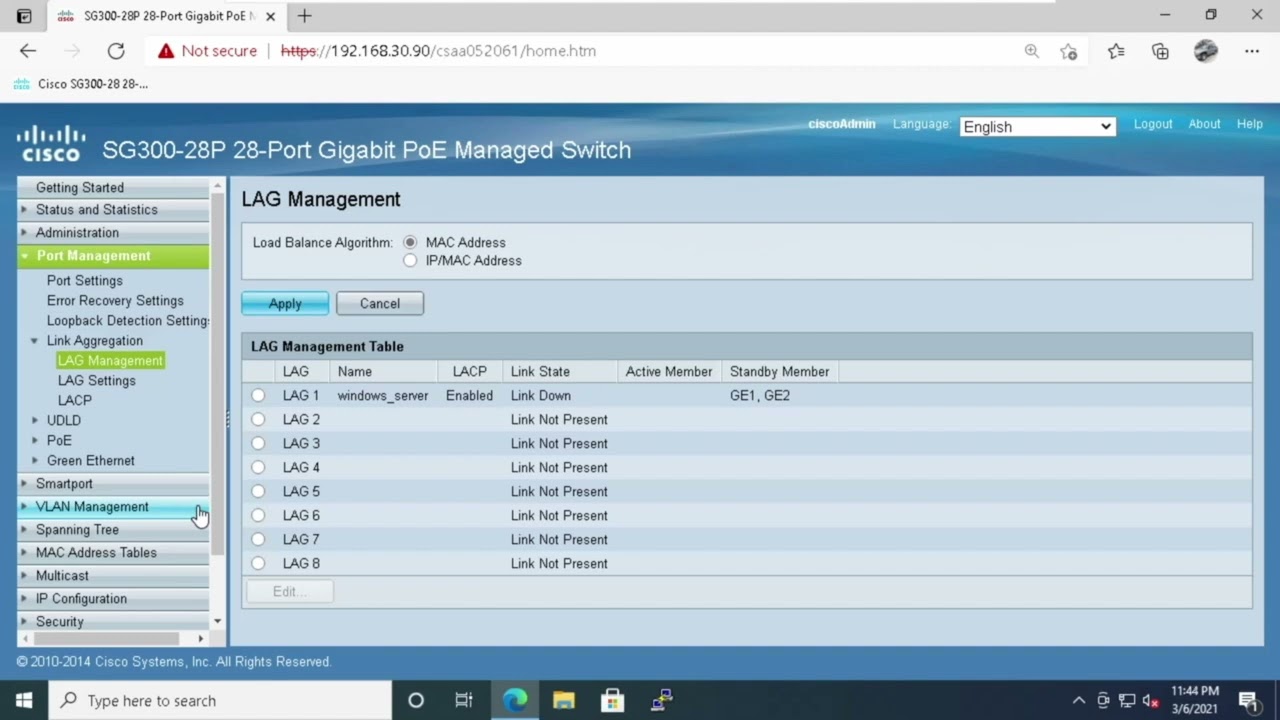 Port Aggregation Configuration demo