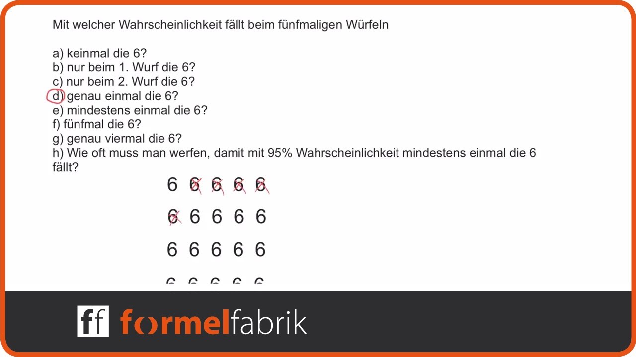 Wahrscheinlichkeitsrechnung: 5 mal Würfeln OHNE Baumdiagramm