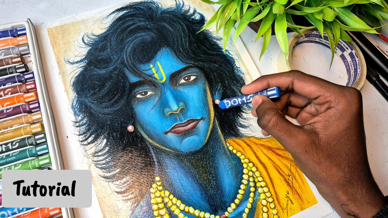 Krishna drawing ❤️🦚 Krishna drawing with oil pastel, Krishna drawing easy, Oil pastel drawing