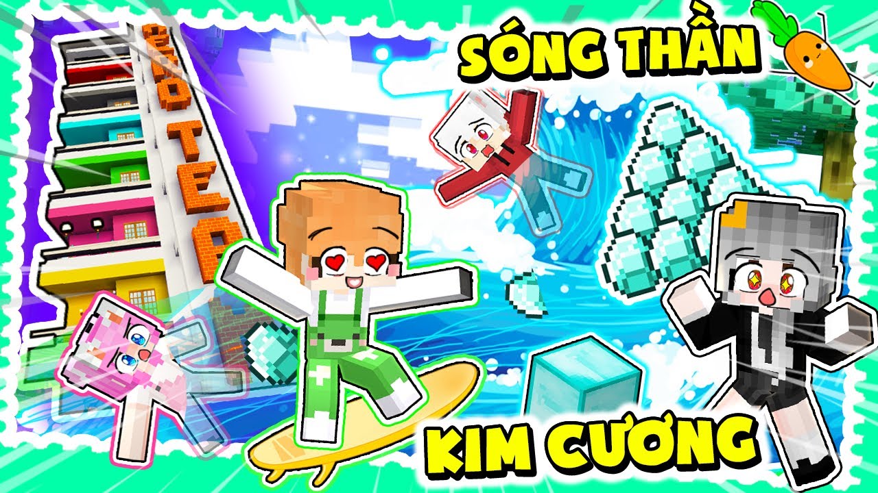KAMUI VÀ HỘI CHỊ EM THỬ THÁCH SÓNG THẦN KIM CƯƠNG 1000M LÀNG HERO TEAM TRONG MINECRAFT