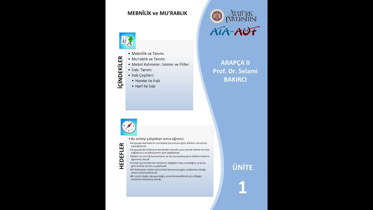 YENİ MÜFREDAT / ATA AÖF ARAPÇA 2 BAHAR DÖNEMİ 1.ÜNİTE