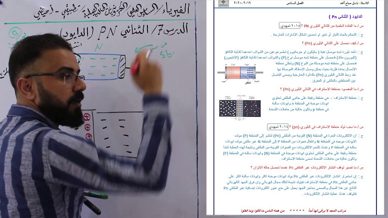 243- فيزياء السادس العلمي/الدرس 7 / الثنائي PN (الدايود)/الكترونيات الحالة الصلبة/7 تطبيقي - 6احيائي