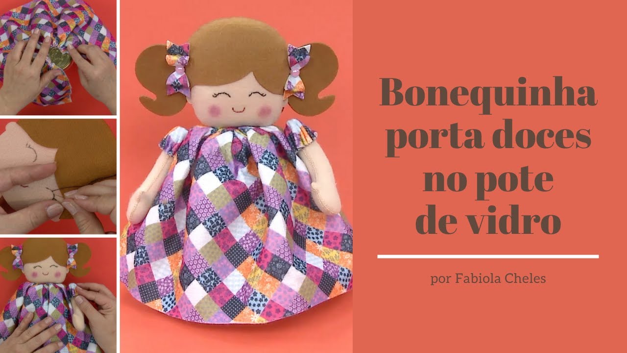 Bonequinha porta doces no pote de vidro - por Fabiola Cheles
