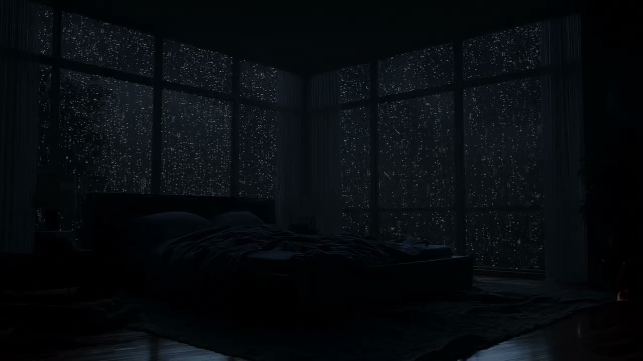 Peaceful Dark Bedroom Ambience 🌧️ Rain Outside the Window, Calming Rain ASMR for Sleep