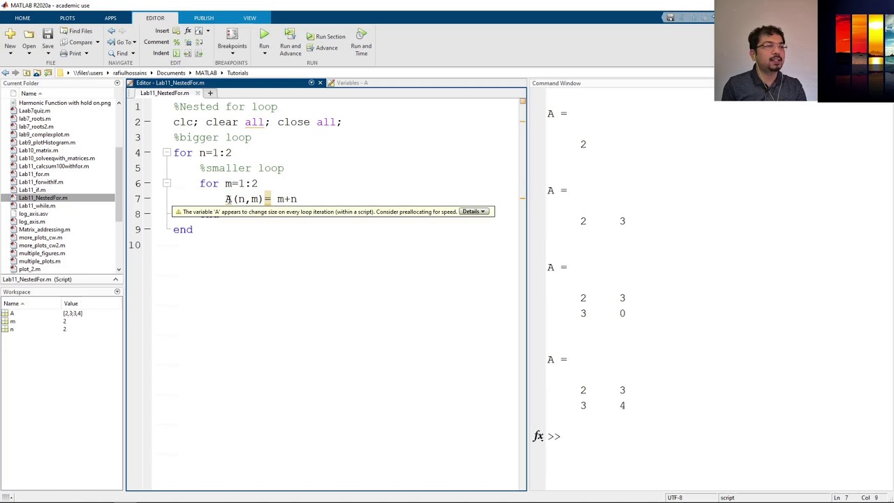 Nested Loop in MATLAB | Easy Example to Understand Nested Loops (4K UHD)