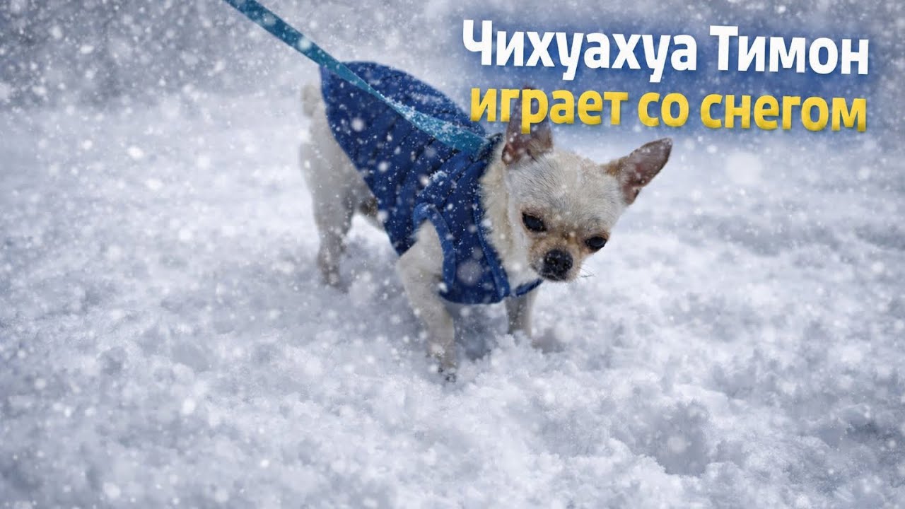 Чихуахуа играет со снегом