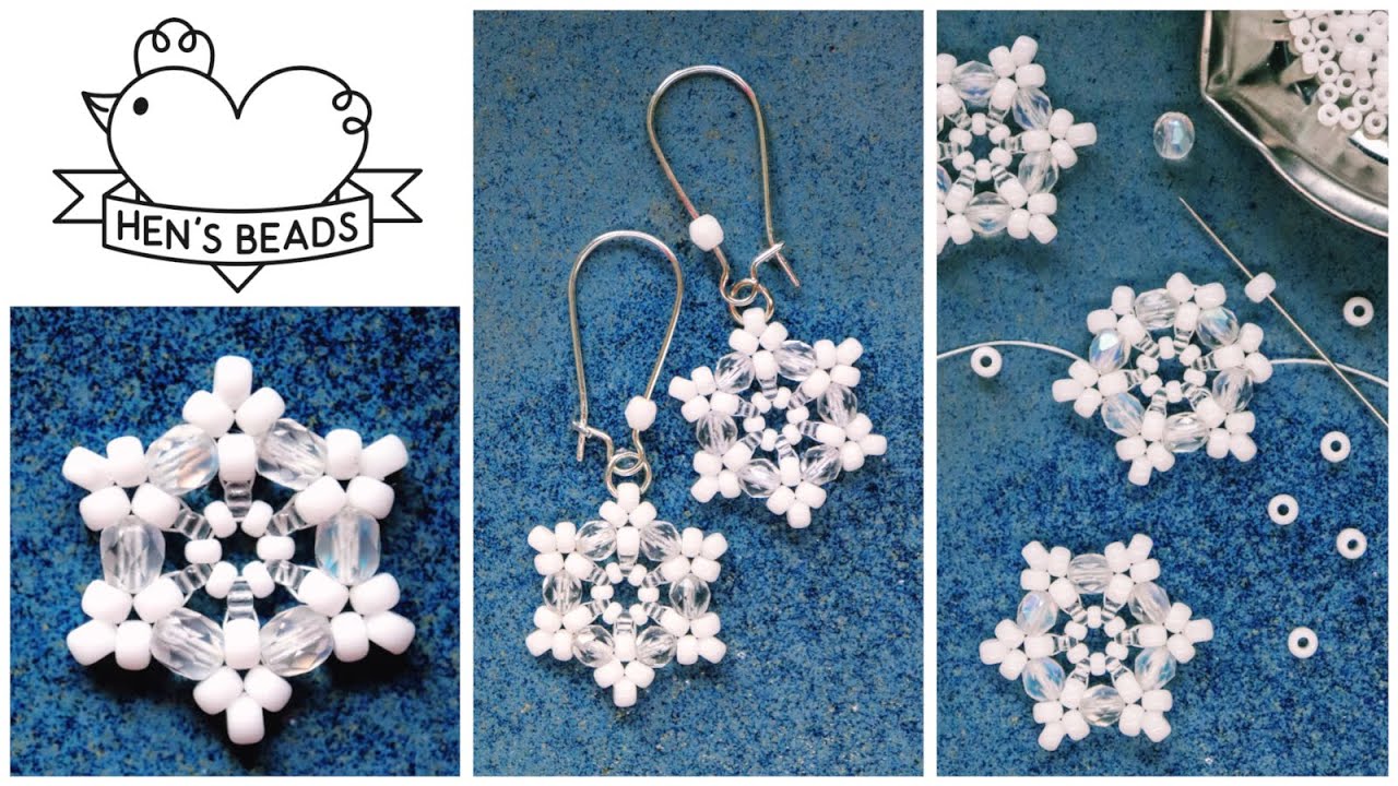 How to make a CRYSTAL SNOWFLAKE CHARM- Winter jewellery from beads | Hen's Beads DIY Tutorial