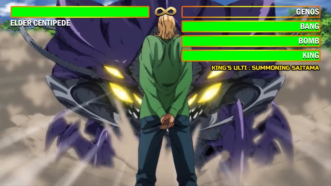 King Genos Saitama VS Elder Centipede With Healthbars | One Punch Man