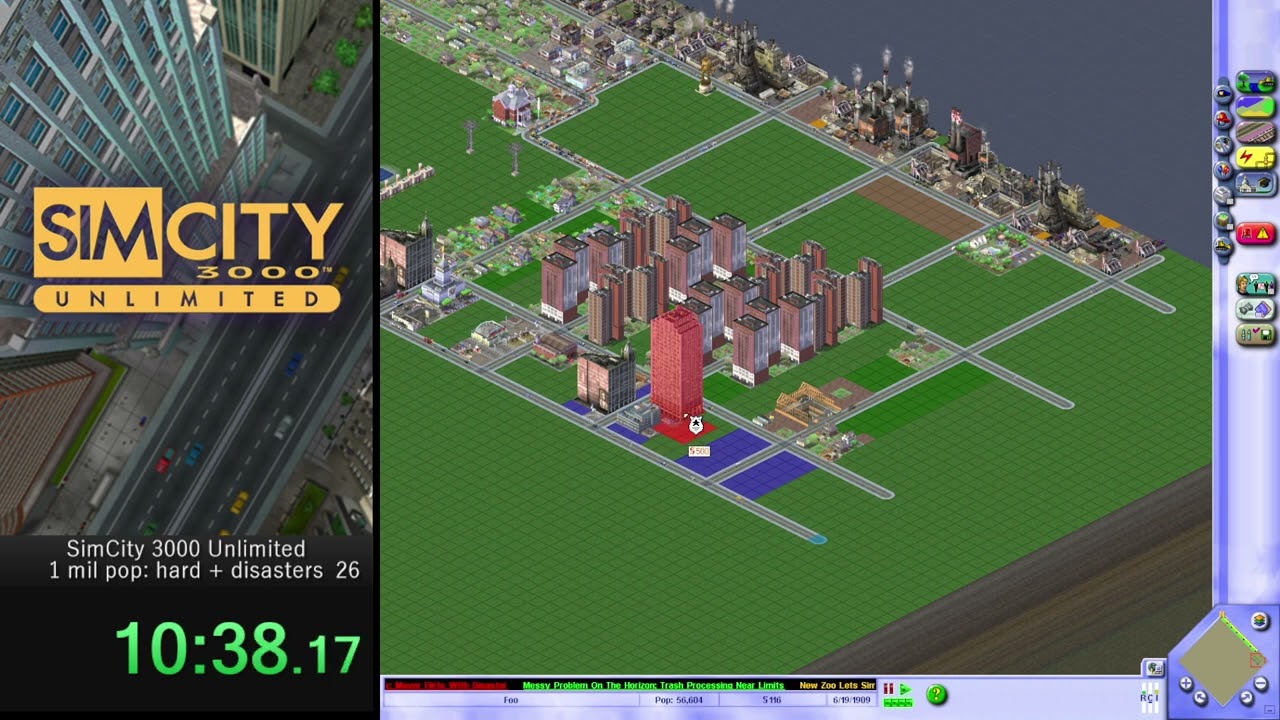 SimCity 3000 speedrun: 1 million population in 1:03:01 (hard)