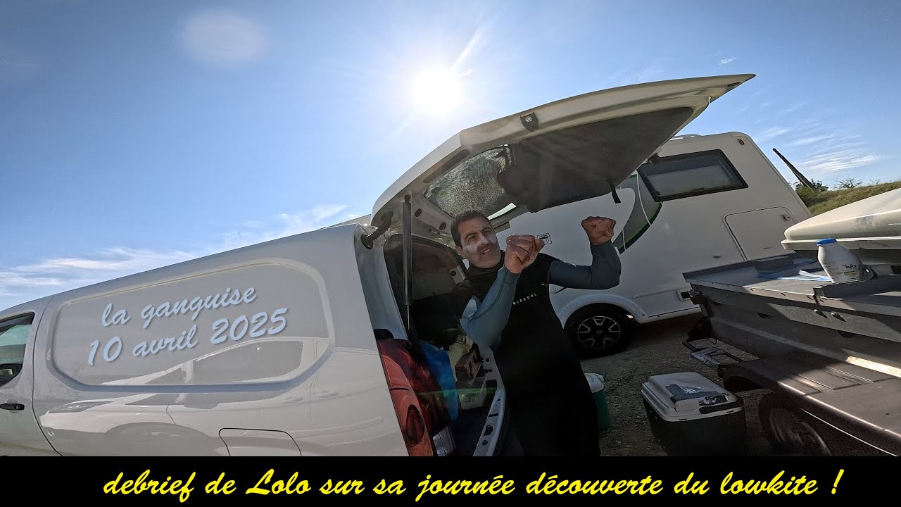 wingfoil - la ganguise - 10 avril 2025 - debrief de Lolo en fin de vidéo sur sa journée en lowkite