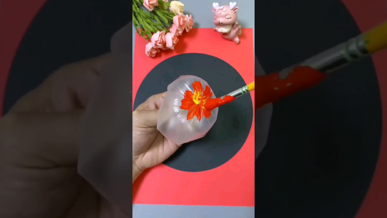 How to make flowers painting with plastic bag | Creative painting ideas 